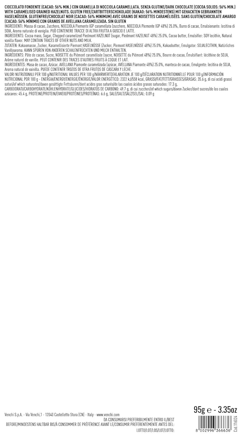 Venchi mælkechokolade med hele BGB Piemonte skovhasselnødder, 100 g - glutenfri