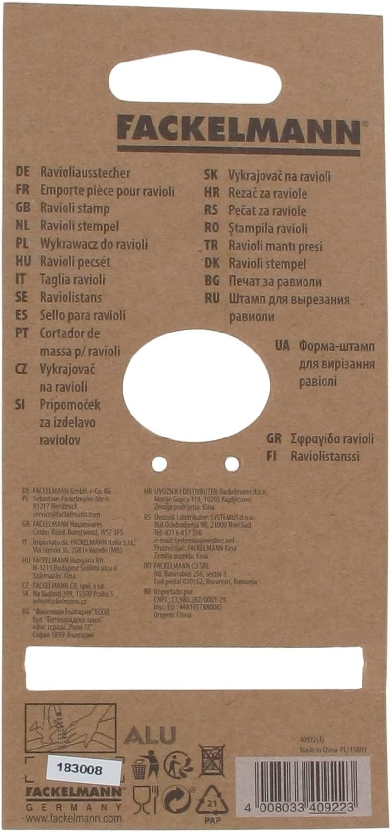 Fackelmann 40922 Formă pătrată pentru ravioli, 6,9 x 6,9 x 7,5 cm
