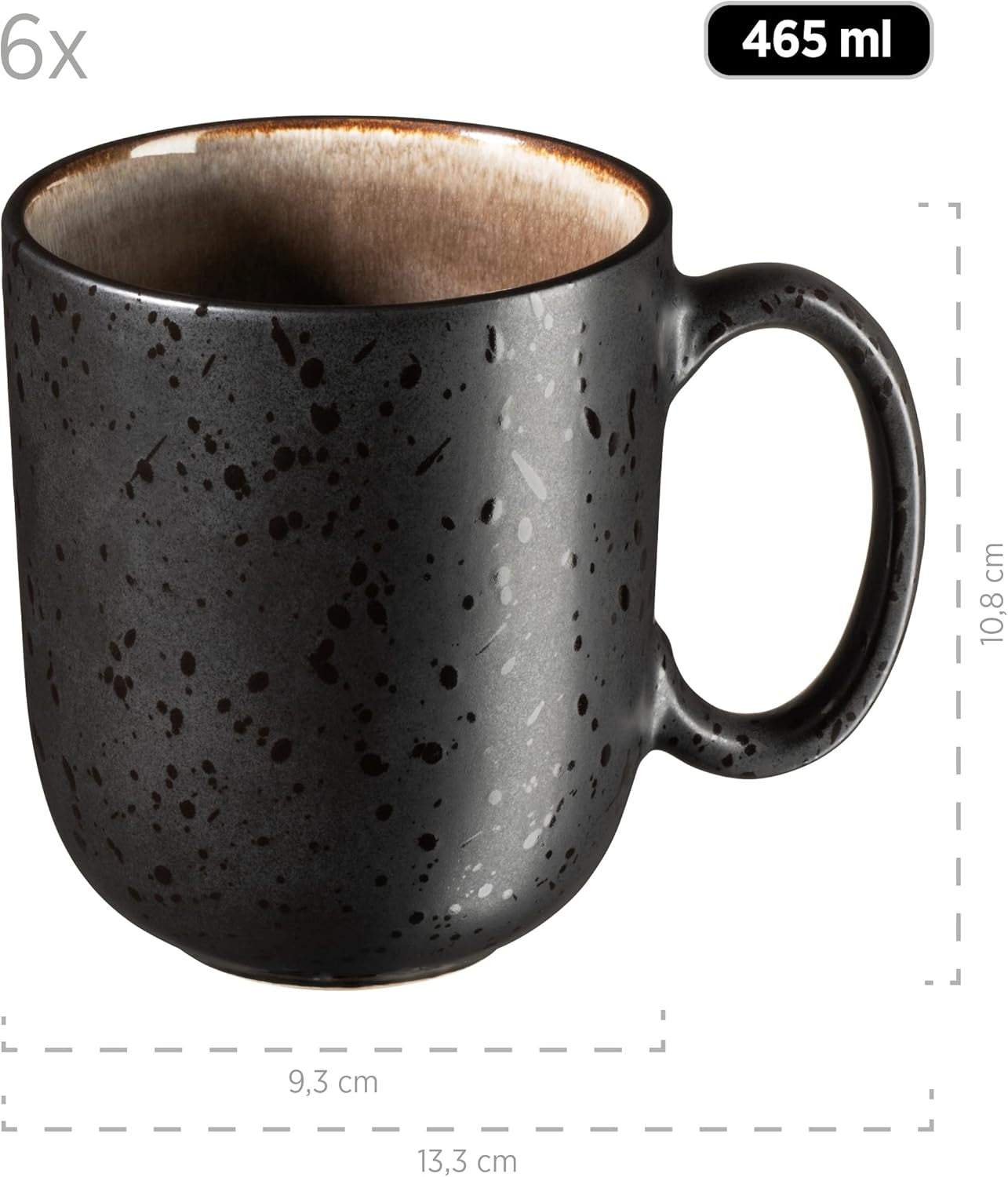 MÄSER 934020 Seria Niara, Set de veselă modern pentru 6 persoane într-un aspect vintage incitant, Set de mic dejun din ceramică cu 18 piese, gri și negru, Gresie