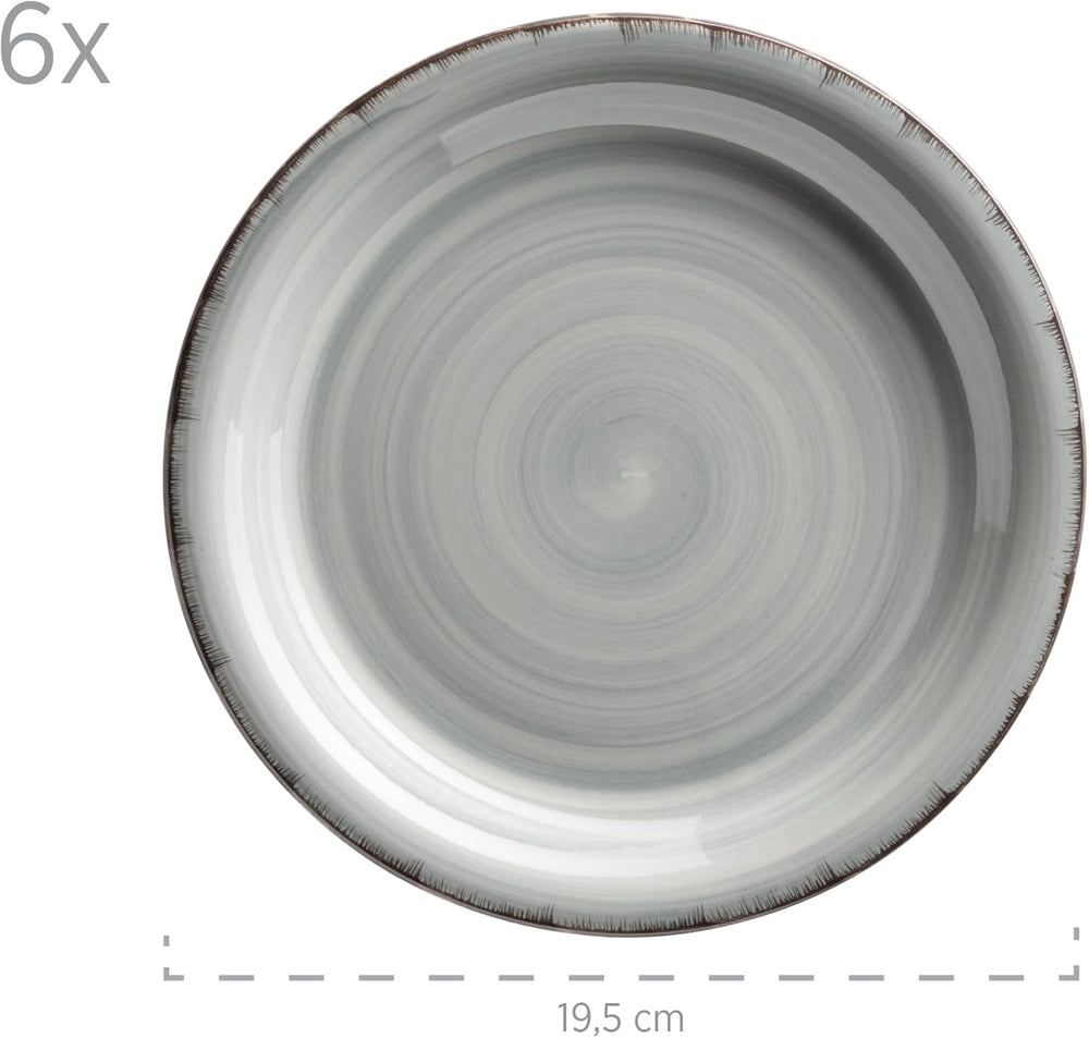 MÄSER 931875 Bel Tempo II, Set de veselă pentru 6 persoane cu aspect vintage modern, Serviciu de masă cu 18 piese, Veselă ceramică pictată manual, Gresie, Albastru fumuriu