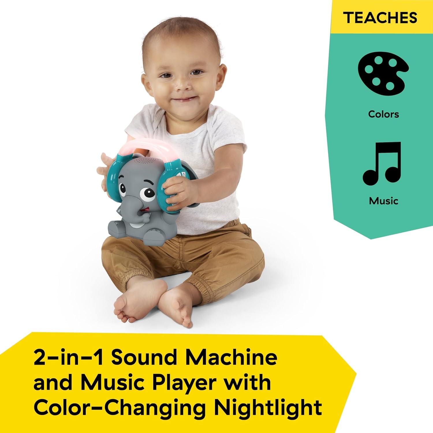 Baby Einstein Earl the Elephant Bluetooth Sound Machine, sistem de muzică + lumină de noapte, de la bebeluș la copil mic Jucarii Bebe Naty Shop
