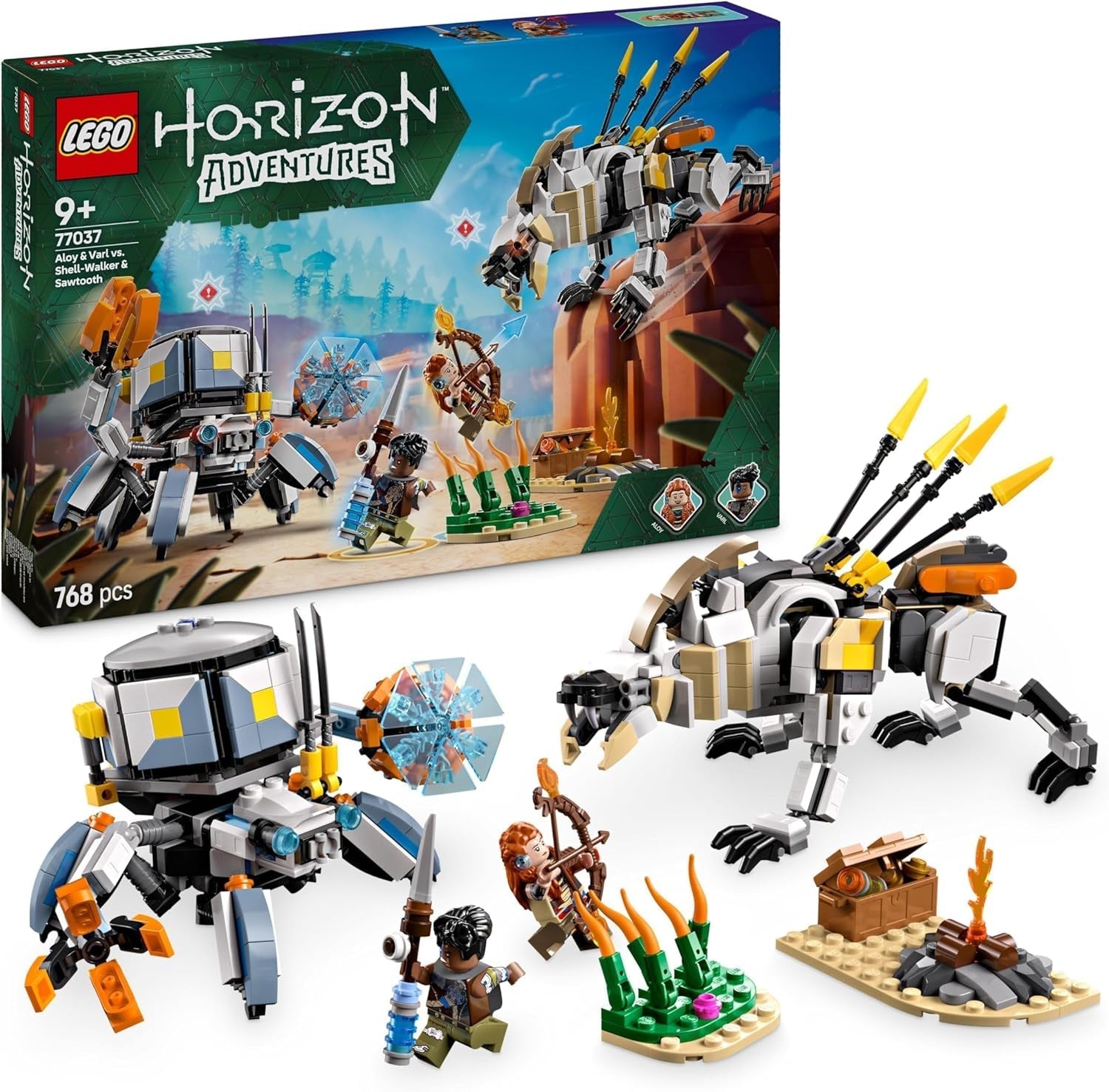 LEGO Horizon Adventures Aloy og Varl vs. Armored Walker and Sawtooth, monsterbillegetøj og minifigurer, samlingssæt til videospilsfans, drenge og piger over 9 år 77037 Byggesæt Besuche den LEGO-Store Standardtitel