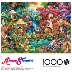 Buffalo Games - Aimee Stewart - Merry Mushroom Village Picnic - 1000 brikker for voksne, udfordrende puslespil, perfekt til spilaftener - færdiglavet størrelse 26,75 X 19,75 cm Puslespil Naty Shop