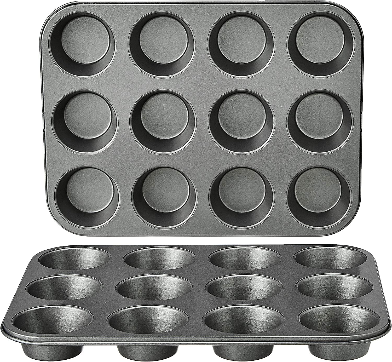 Muffinbakke, non-stick, kulstofstål, pakke med 2, grå, 35 cm X 26,8 cm X 3 cm bradepander & bakker Naty Shop muffinbakker