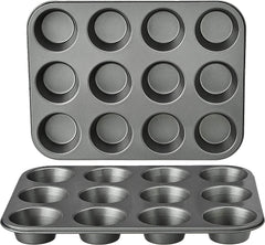 Muffinbakke, non-stick, kulstofstål, pakke med 2, grå, 35 cm X 26,8 cm X 3 cm bradepander & bakker Naty Shop muffinbakker