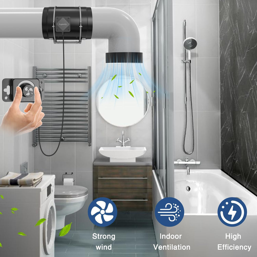 Aygrochy 200mm 70W justerbar kanalventilator EC-motorudsugningsventilator til opvarmning, køling, boostere, væksttelte, hydroponics, husholdnings-, ventilations- og udstødningsblæser.