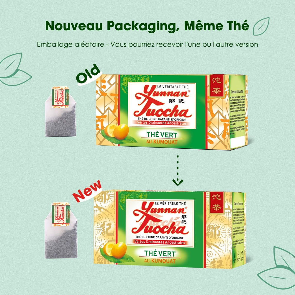 Yunnan Tuocha Zouji - Ceai verde organic cu kumquat - Vitamina C - 100 pliculețe de ceai - 200 g - Calitate Yunnan garantată