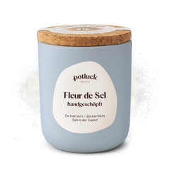 Potluck | Fleur de Sel håndgeschöpft | Meersalz im Keramiktopf | 80g | Vegansk, glutenfri og med naturlige ingredienser