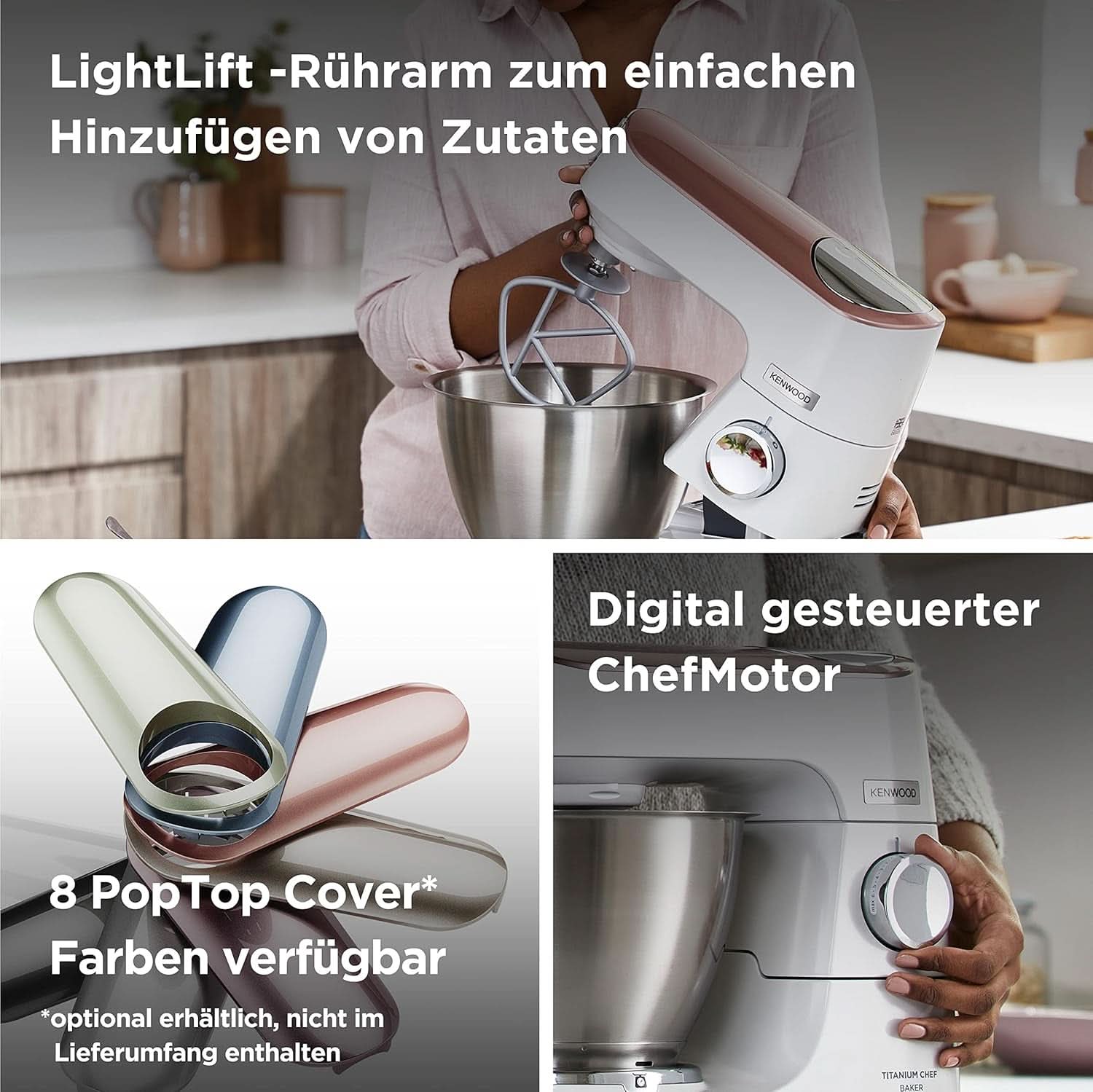 Kenwood Titanium Chef Baker KVC65.001WH, Küchenmaschine Mit Integrierter Waage, 1200 Watt, Inkl. 3-Teiligem Patisserie-Set, Spatel & Spritzschutz, Weiß Mother and Child Naty Shop