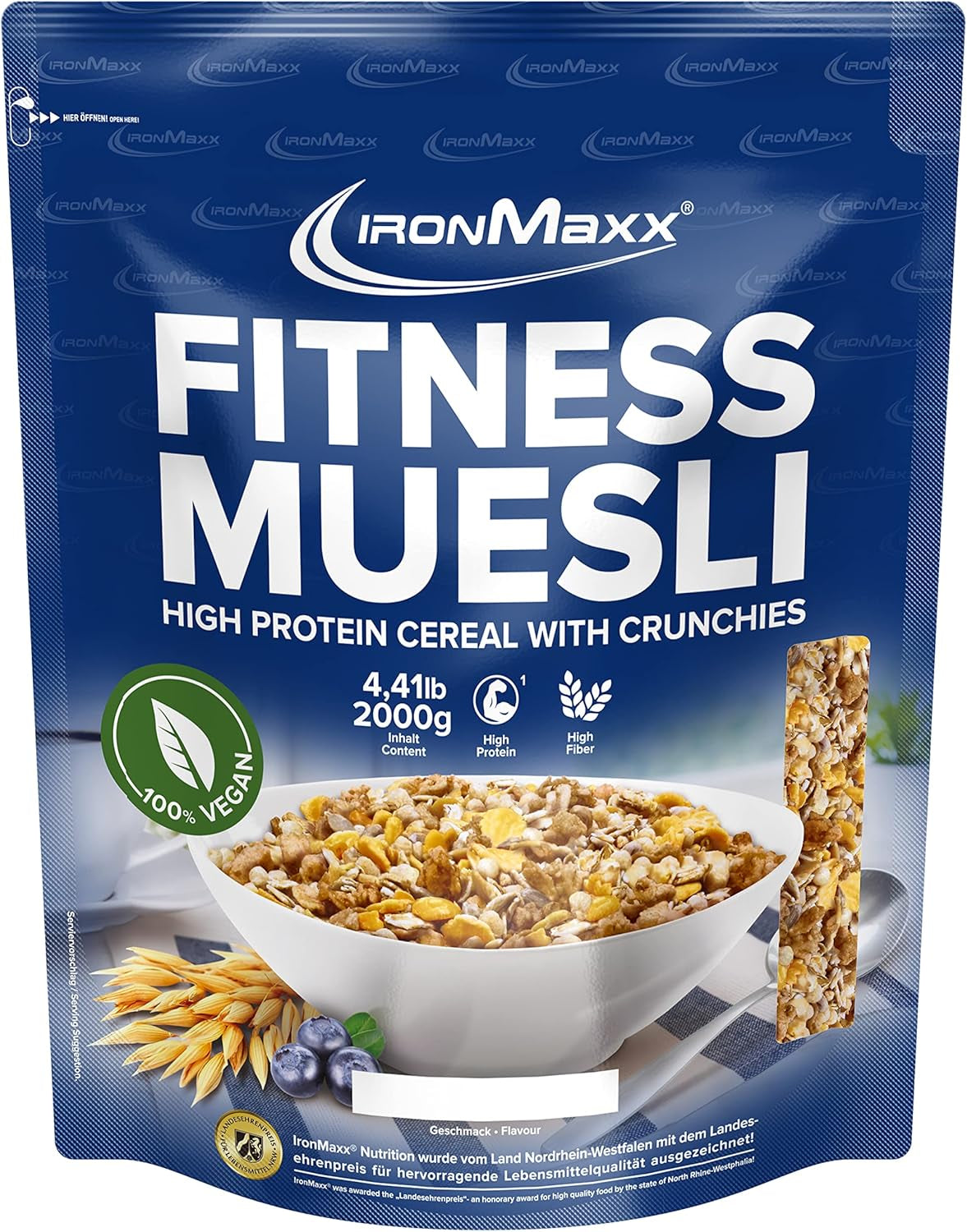 IronMaxx Fitness Müsli - Cookies & Cream, 2 kg pose | Proteinrig vegansk müsli med sprødt indhold | Lavt indhold af sukker og højt indhold af fibre