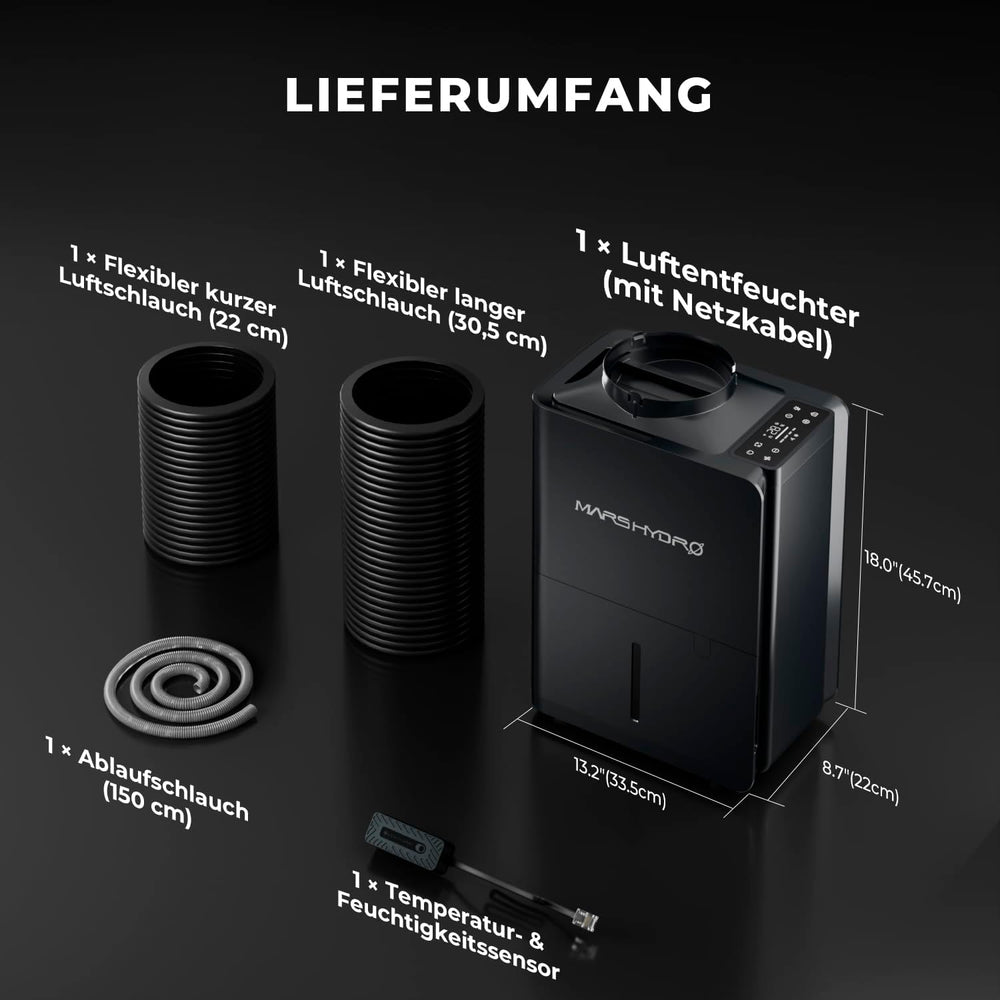 MARS HYDRO Affugter, 12L/dag, Automatisk afrimning, Timerfunktion, Rumaffugter til væksttelte, kældre og planter, 1,2L vandtank