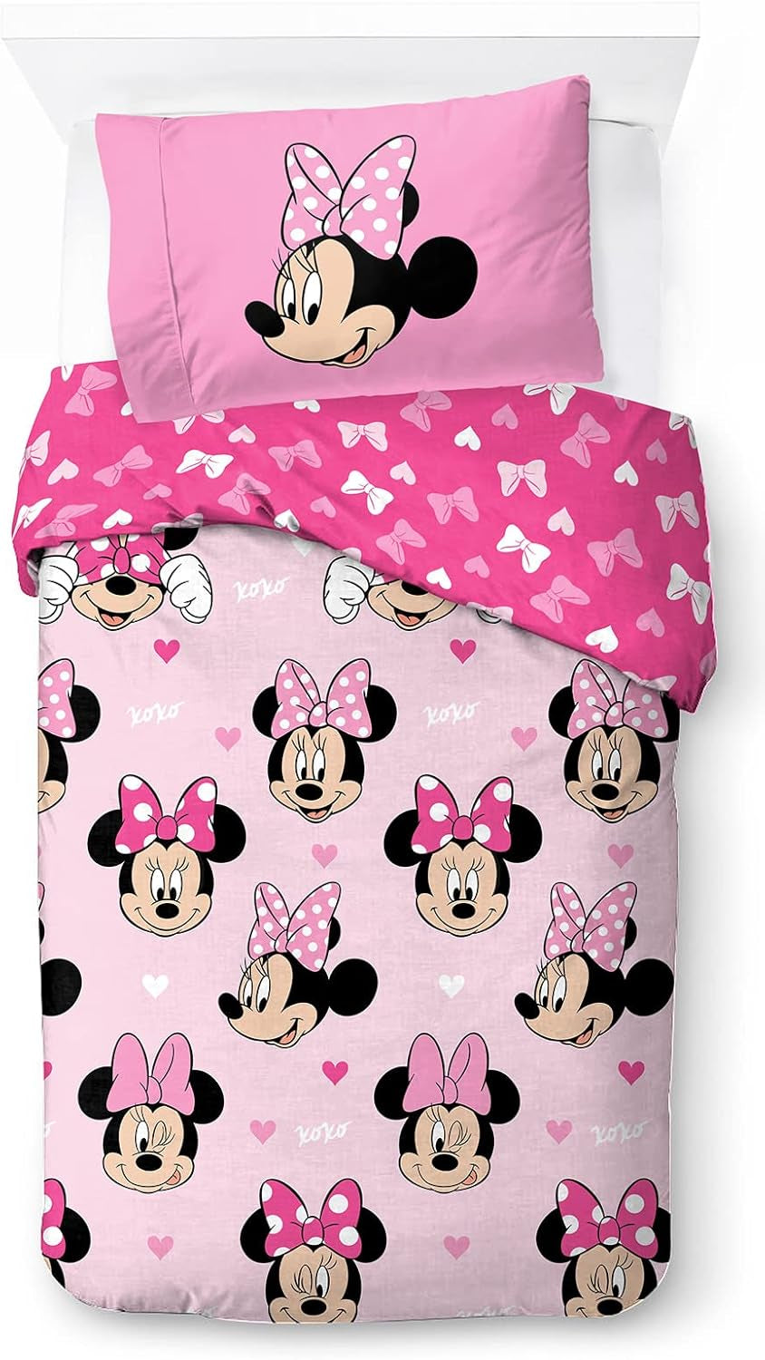 Sengetøj til børn, Disney-figurer, 100% bomuld Sengetøj - børn Naty Shop Pink - Minnie Mouse 135X200/50X70 (2 stk)