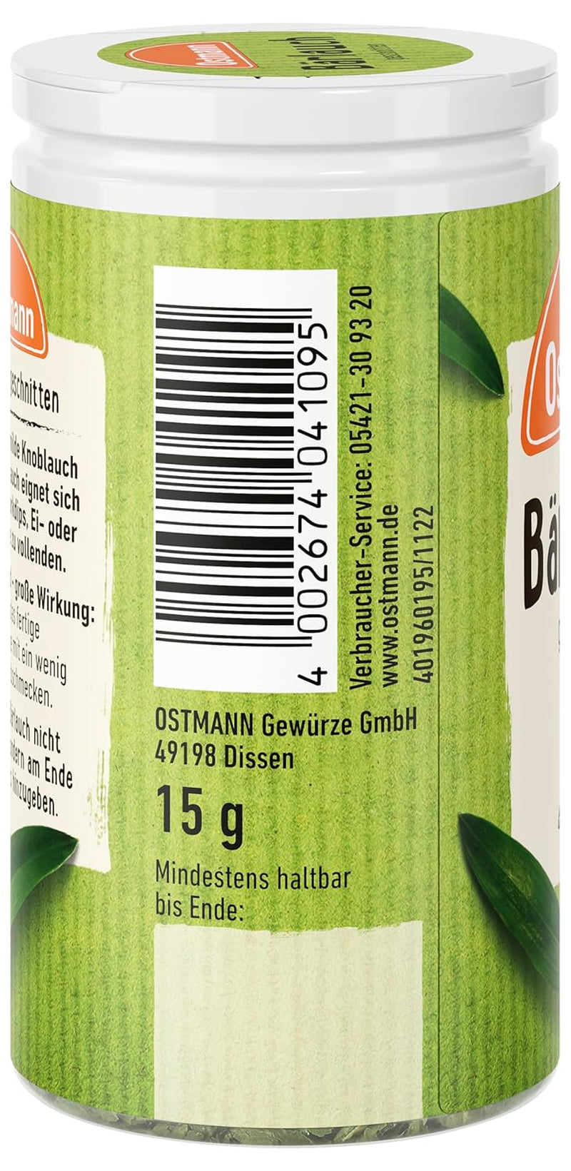 Ostmann Gewürze - Bärlauch geschnitten | Mildere Knoblauch-Geschmack | Für Ei- oder Reisgerichte sowie Quarkdips | 15 g i Der Streudose