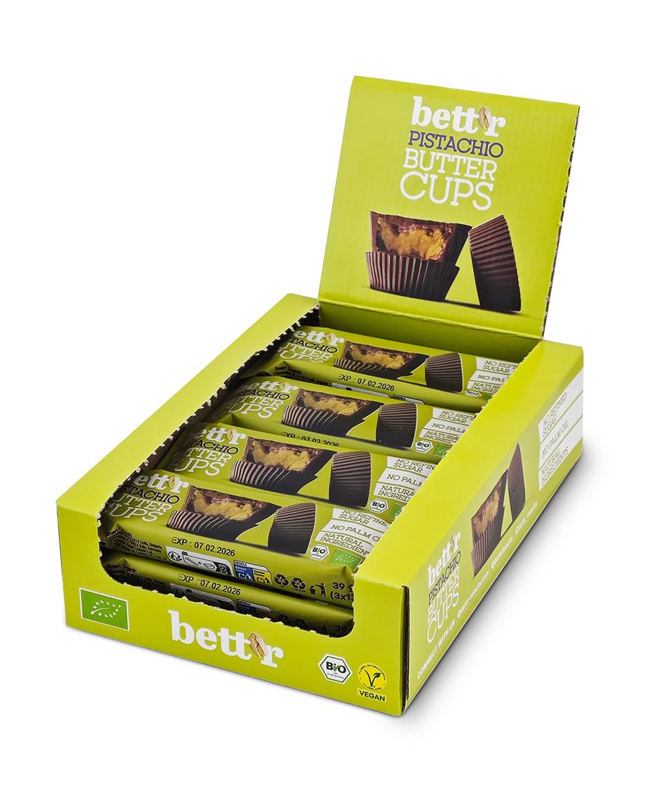 Bett'r Guilt-fri økologiske hasselnøddesmørblomster. 100% vegansk, glutenfri og laktosefri - 12 x 39 g