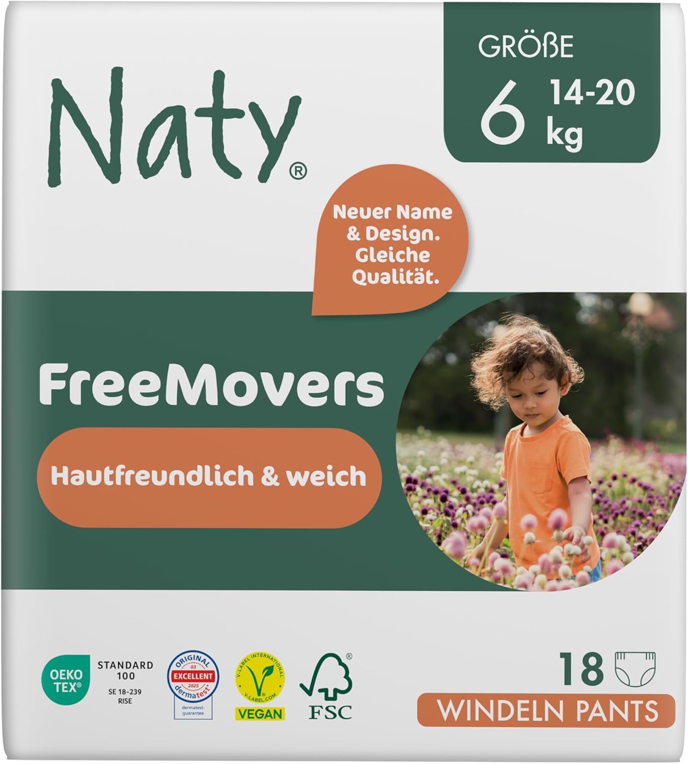 Naty FreeMovers Babybleer | Certificeret hudvenlige blebetræk | Blød og duftfri | Absorberende og lækagesikker | Dermatologisk testet størrelse 5 (12–18 kg) | 80 stk