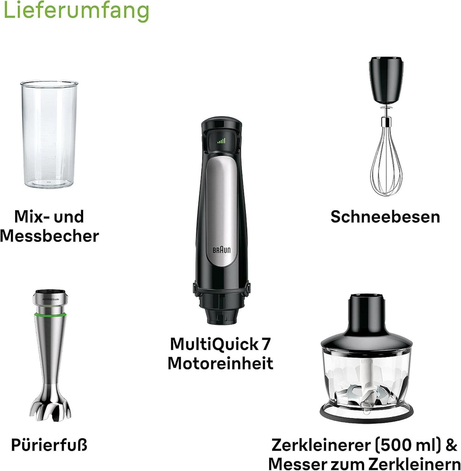 Braun Multiquick 7 MQ 7035X Stabmixer - Pürierstab Mit Abnehmbarem Edelstahl Mixfuß Mit Activeblade Technologie Zum Pürieren Der Härtesten Ingredient, Inkl. 3-Teiliges Zubehör Sæt, 1000 Watt, Schwarz Kitchen Naty Shop