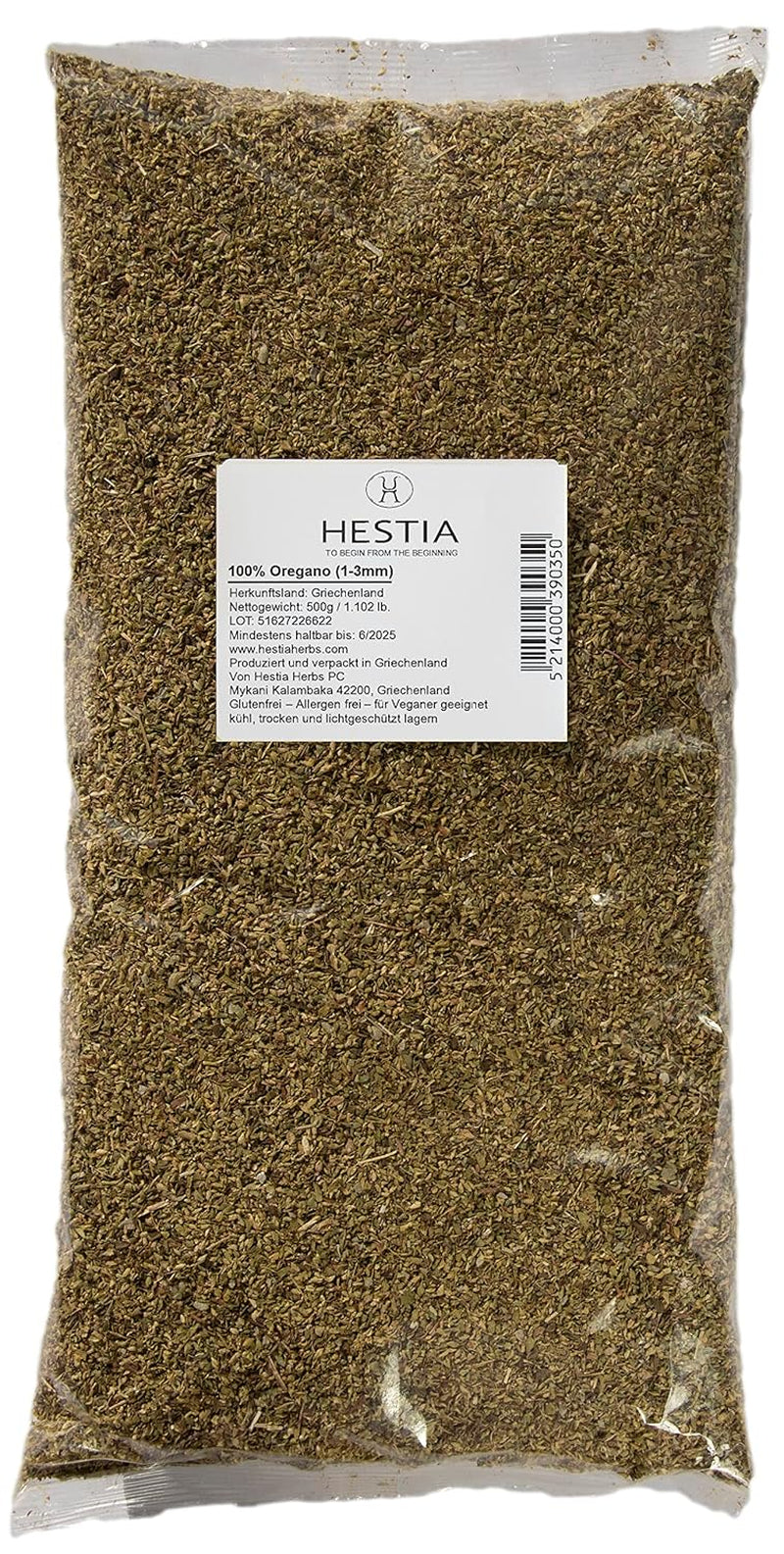 Hestia Urter Griechischer getrechtenter Oregano 500 g, Allergenfrei – Vegansk – GVO-frei