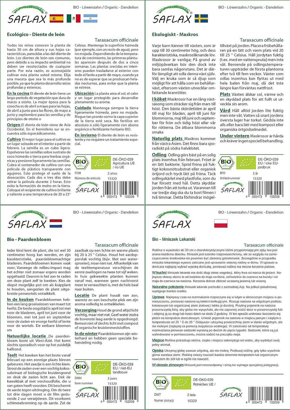 SAFLAX - BIO - Mælkebøtte - 400 frø - Taraxacum officinale