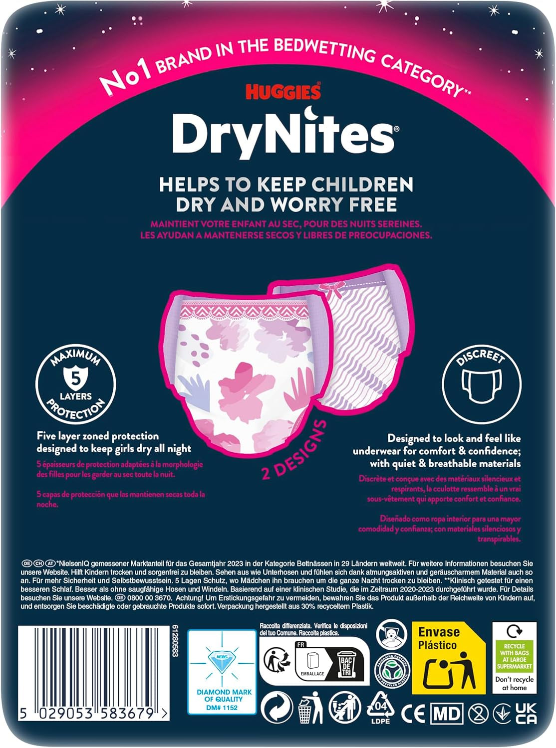 Huggies DryNites nattesengevædningsbleer til piger 13-ca. 17 år (48-60 kg) 27 Count (3x9) Månedlig pakke trussebleer