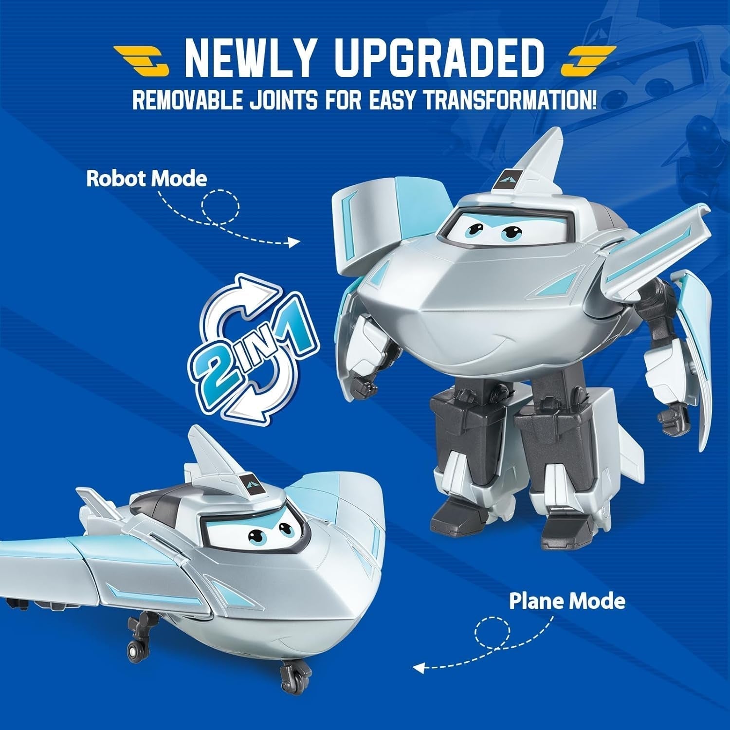 Super Wings Transformation Plane Supercharged Traver, ca. 12,7 Cm Store børn legefigur legetøj flyvemaskine og robot figur til drenge og piger over 3 år Sølv actionfigurer Naty Shop