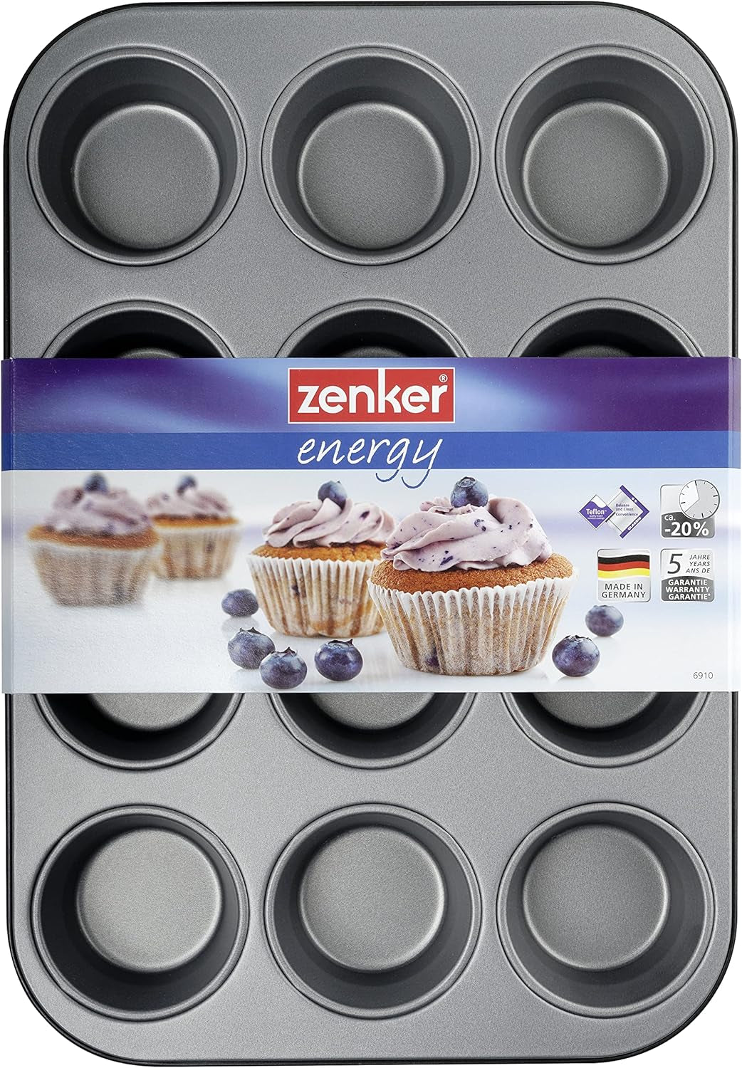 Zenker 12Er Muffinform Energy, Premium-Backform, Für Köstliche Kuchen, Verkürzt Die Backzeit Um Bis Zu 20% (Farbe: Silber/Anthrazit), Menge: 1 Stück, Hellgrau Und Dunkelgrau Forme og bakker til bagning Naty Shop