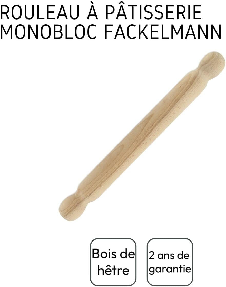 Fackelmann 3154050 Teigrolle aus Holz, einteilig, 40 cm, brun