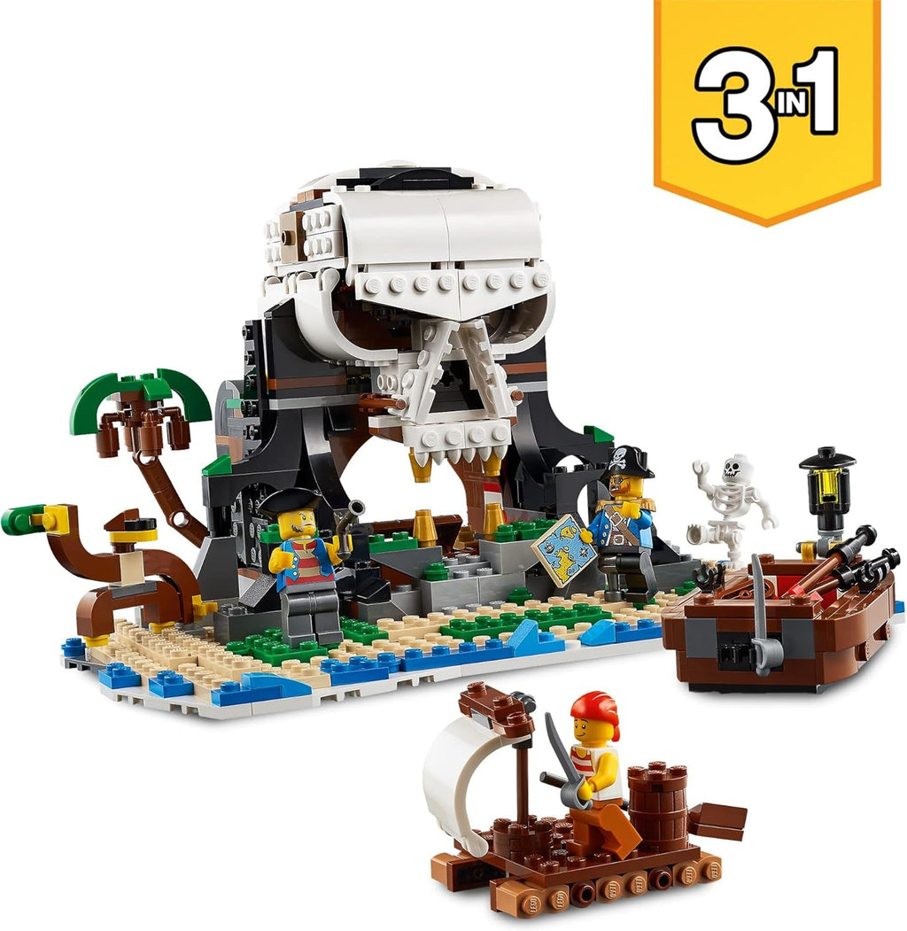 Set navă pirat LEGO Creator 3 în 1, jucărie cu 3 opțiuni de construcție, construiește o tavernă pirat sau o insulă pirat cu craniu, include 3 minifigurine pentru aventuri de rol 31109 Seturi de constructie Besuche den LEGO-Store