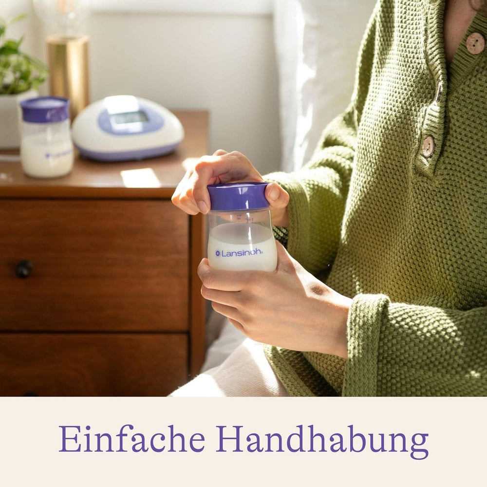 Lansinoh Muttermilchflaschen, 4 X 160 Ml - Zur Sicheren Muttermilch Austellungen - Neues Kompaktes Design Für Verbesserte Stabilität - Mit Stapelbarem Deckel Tilbehør Mad og amning Bebe Naty Shop