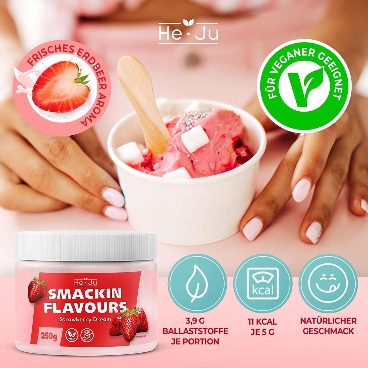 He-Ju, Pulver med jordbærsmag, 250 gram Aromas Naty Shop