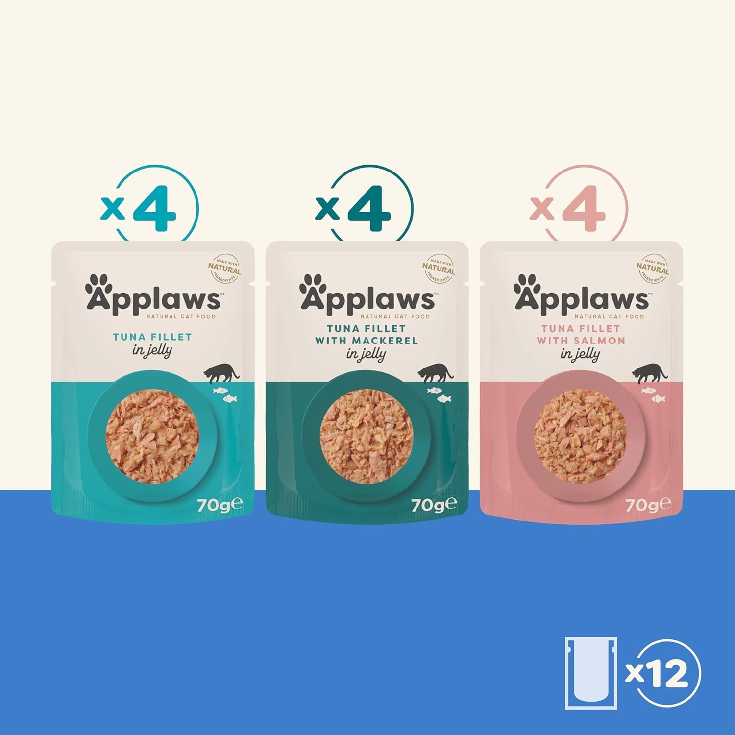 Applaws Premium Natural Wet Food For Cats, Fish Selection în Jelly 70G plicuri porție (12X70G)