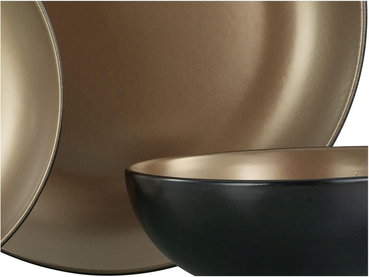 CreaTable, 23598, seria GLAMOUR - Gold, set de veselă cu 16 piese, serviciu combinat din gresie, potrivit pentru mașina de spălat vase și cuptorul cu microunde, producție de calitate