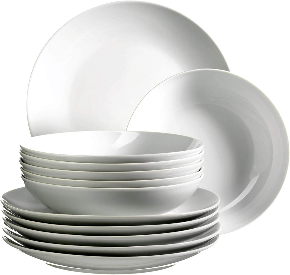 Set de veselă Mäser Barca pentru 6 persoane, set de 12 piese, porțelan, alb