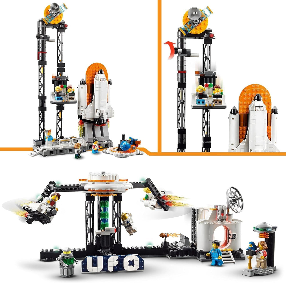 LEGO 31142 Creator 3-i-1 Space Rollercoaster Legetøjssæt til børn med arbejdsvogne, konverteres til et fritfaldstårn eller karrusel med raketter og glødende klodser Byggesæt Besuche den LEGO-Store