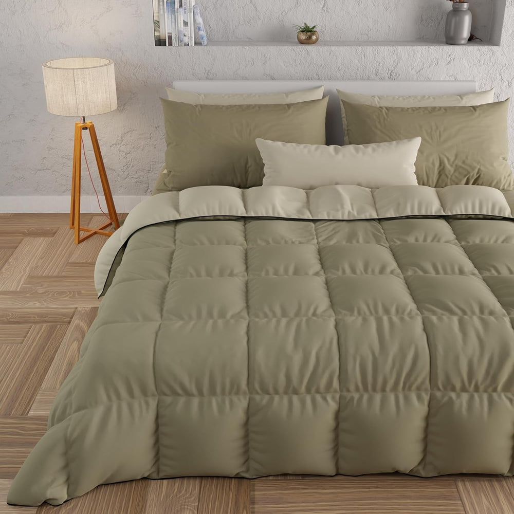 PETTI Artigiani Italiani - Dobbeltseng vintertæppe, maxi, monokrom, dobbeltsidet, hvid, grå, 100% Made in Italy Dyner og dyner Naty Shop Taupe mudder 160 X 190 Cm