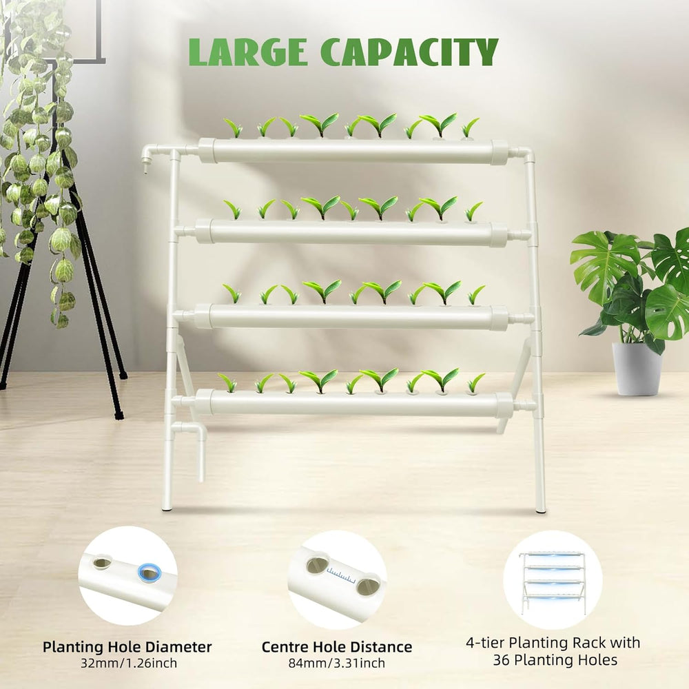 Hydroponic System, Tower Hydroponic Grow Kit, 4-trins plantestander med 36 plantehuller, jordfri plantedyrkningssystemer til have, kontor og andre indendørs og udendørs rum