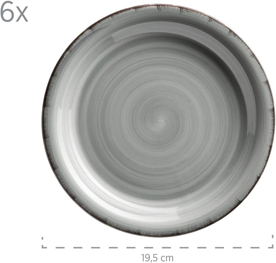 MÄSER 931875 Bel Tempo II, Teller-Set Für 6 Personen Im Modernen Vintage Look, 18-Teiliges Tafelservice, Handbemaltes Keramik-Geschirr Service, Steingut, Rauchblau Seturi vesela masa Naty Shop