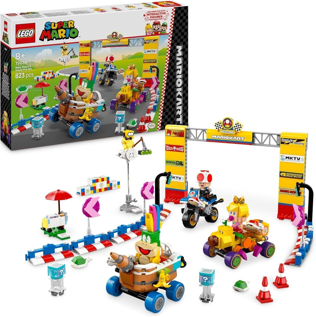 LEGO Super Mario: Mario Kart - Baby Peach & Grand Prix-sæt, Nintendo-figurer - Toad, Lakitu, Baby Peach og Lemmy, Gave til drenge, piger og spillere 8+, Eventyrlegetøj 72036 Byggesæt Besuche den LEGO-Store Standardtitel