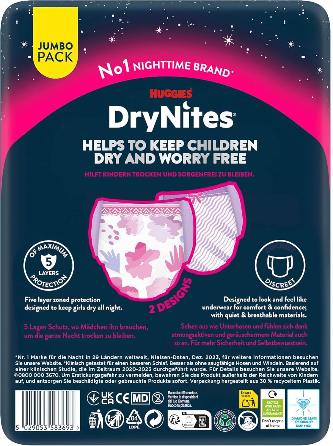 Huggies Drynites Nachtwindeln Bei Bettnässen, Für Mädchen Ab 13 Bis Ca. 17 Jahre (48-60 KG), 33 Stück (3X11), Jumbo-Monatspack, Ble-Pants XL Tilbehør Mad og Amning Baby Naty Shop