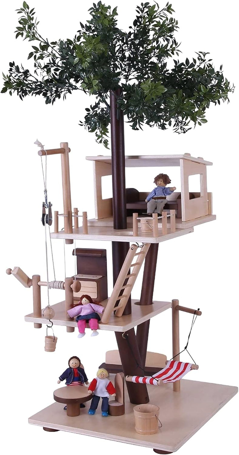 Everearth Wooden Treehouse - Dukkehus for 3+ - Bæredygtigt legehus med tilbehør - Fsc®-certificeret - Perfekt trælegetøj til fantasifuld leg - Dukkehusmøbler EE33767 Naty Shop Dukkehuse Standardtitel