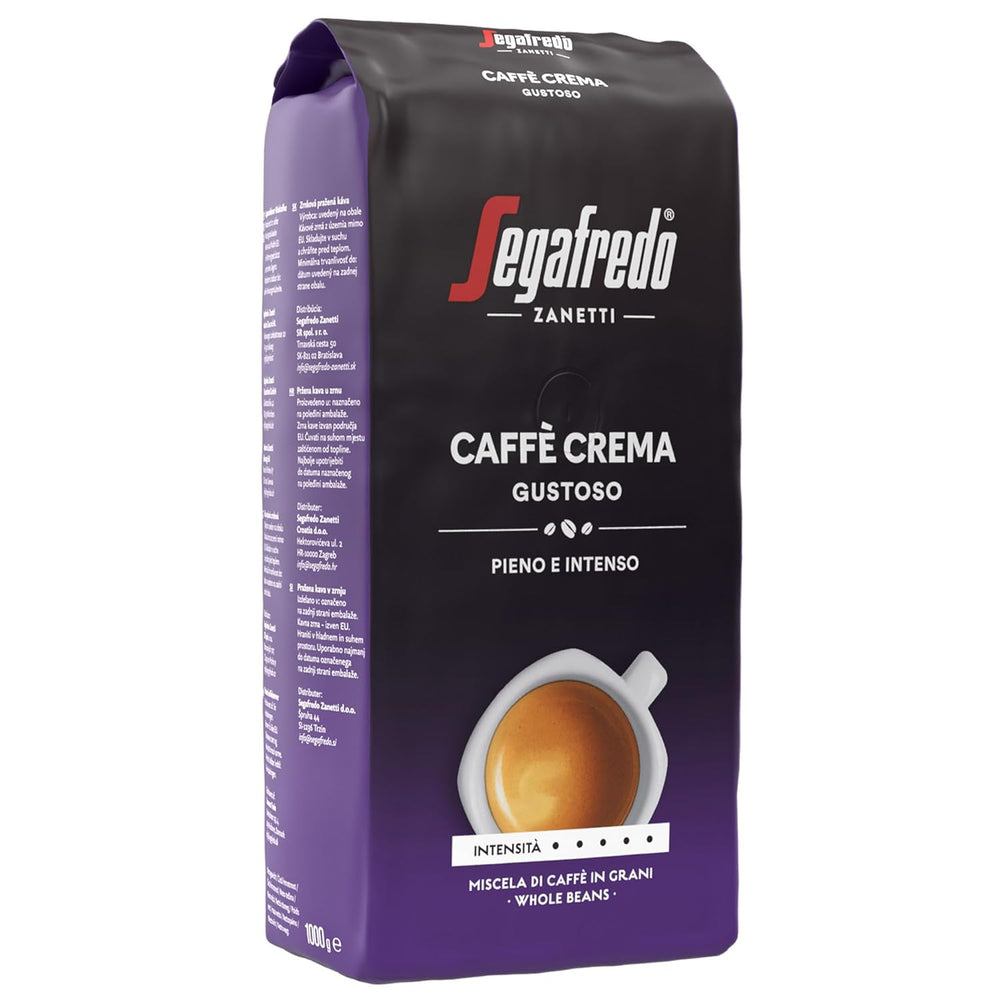 Segafredo Zanetti Caffè Crema Gustoso - Boab întreg (Pachet de 1 kg) - Potrivit pentru Caffè Crema - Boabe de cafea prăjite lungi și închise la culoare, aromă plină și intensă (Pachet de 2)