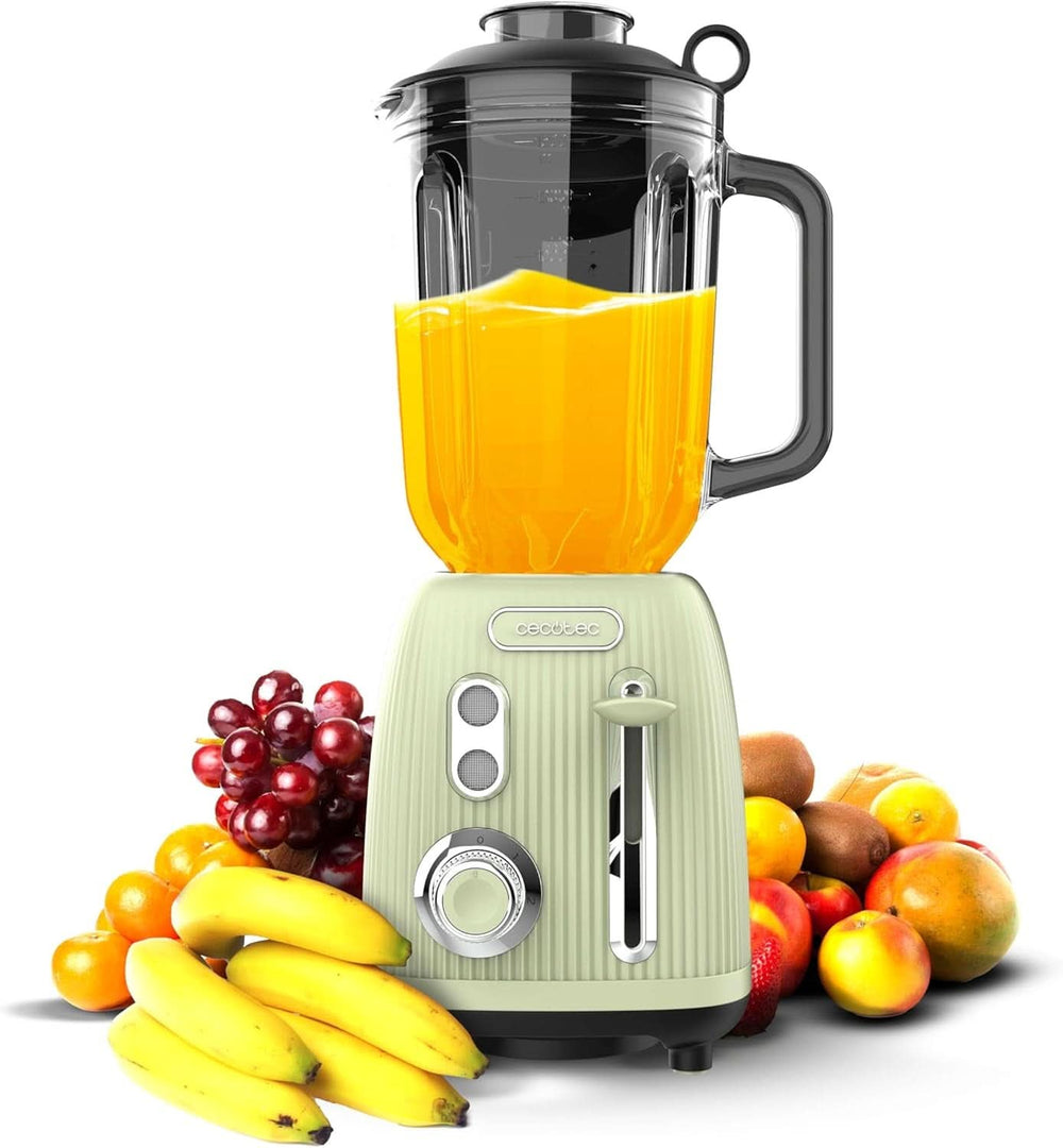 Cecotec Standmixer Retro Power Sort Titanium Retrogrøn. 1200W Maximale Leistung, 2 Geschwindigkeiten, 4-Klingen-Messer Mit Schwarzer Titanbeschichtung og 1,5L Krug, Vintage-Design i Grün Kitchen Naty Shop Green