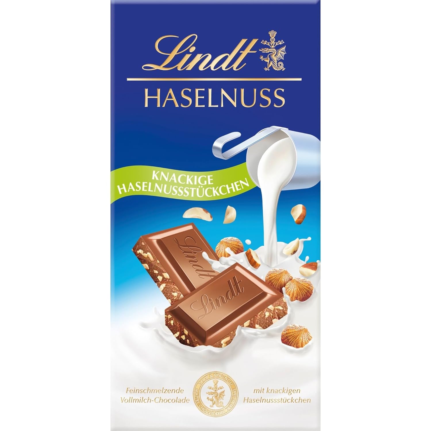 Lindt Chokolade | Mælkechokolade hasselnøddebar | 100 g | Blød, smeltet mælkechokolade med sprøde stykker hasselnød | Chokoladebar