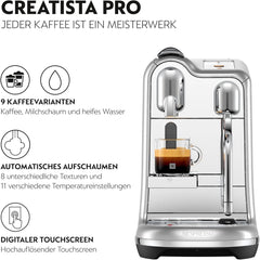 Espressor Nespresso Creatista Pro de la Sage, oțel inoxidabil, oțel inoxidabil periat