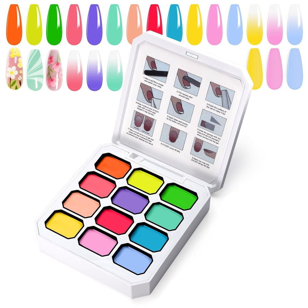 Gradient Painting Gel, 12 Colors Ombre Gel Nail Polish with 100Pcs Nail Sponges & 4 Claws Metal Grabber for French Manicure DIY Nail Art,Set I