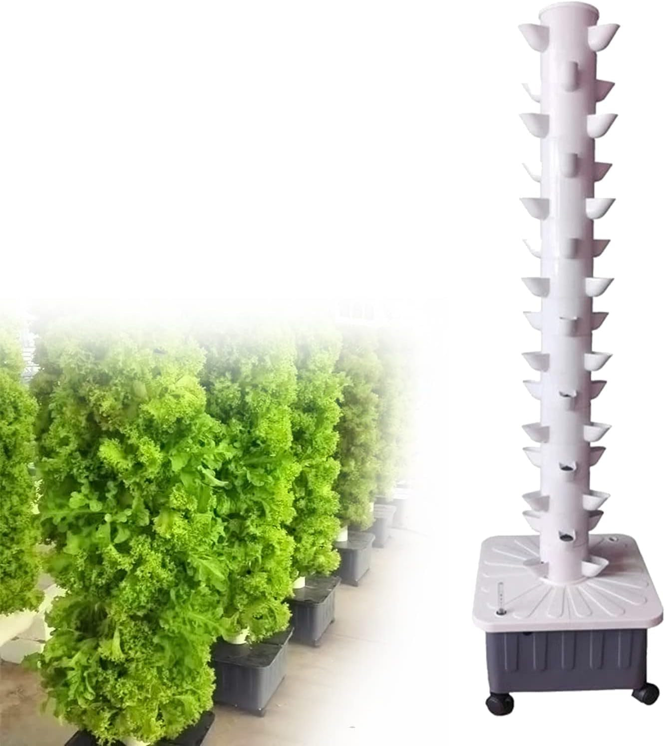 Hydroponic Tower, 15-trins 45-hullers voks Aquaponic System, Trådløst Have Aeroponic Grow Kit til urter, frugter og grøntsager med hydreringspumpe, adaptere, mesh potter