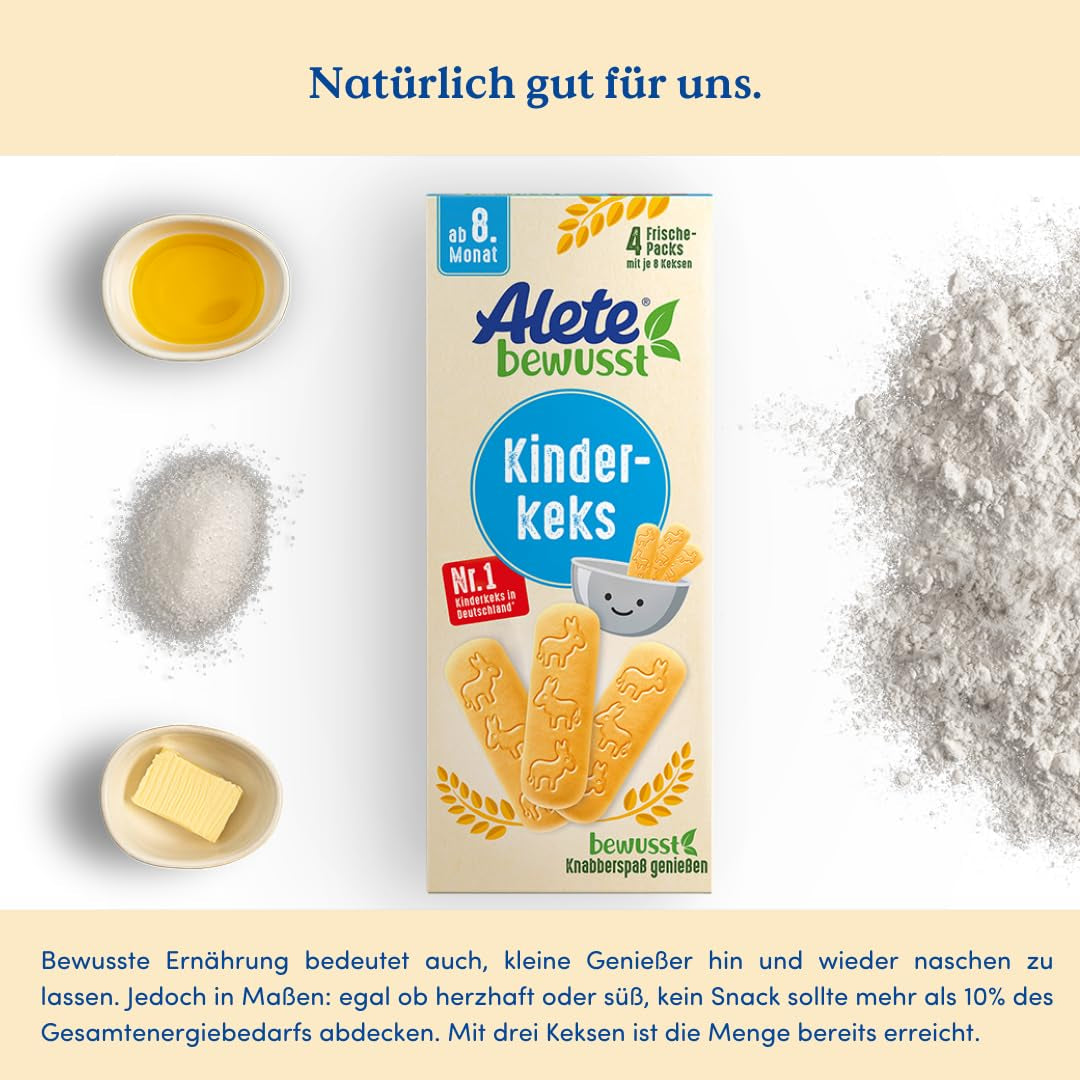 Alete Conscious babykiks 8 måneder+ hvedesmørkiks til babyer praktisk pakket som en lille snack Perfekt til på farten og mellem klasserne 1 x 180 g