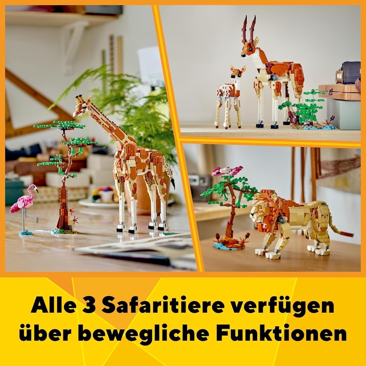 LEGO Creator 3In1 Animal Safari, kreativt sæt med dyrefigurer, 3 byggemuligheder: Legetøjsgiraf, gazelle og løve, legetøjsdyr til piger og drenge, naturgave til børn i alderen 9+ 31150 Byggesæt Beuche den LEGO-Store