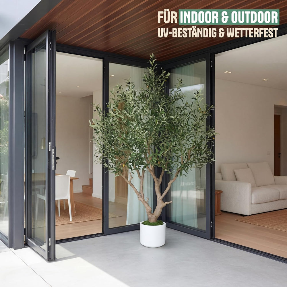 Olivenbaum Künstlich 210 Cm Inkl. Topf - Künstlicher Olivenbaum Mit Naturgetreuem Stamm, Realistischen Blättern & Oliven - Künstlicher Baum Für Indoor & Outdoor, Groß, Inklusive Moos & Topf