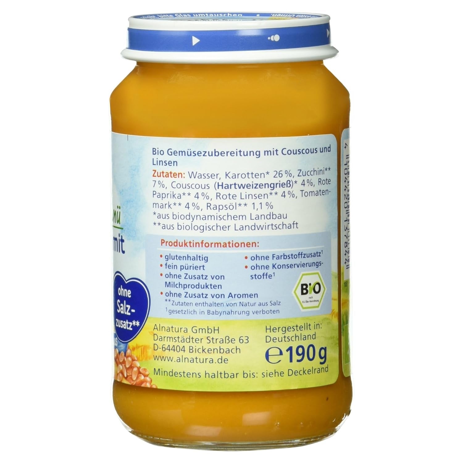 Økologisk linsegryde med couscous (fra 6 måneder), 190 g