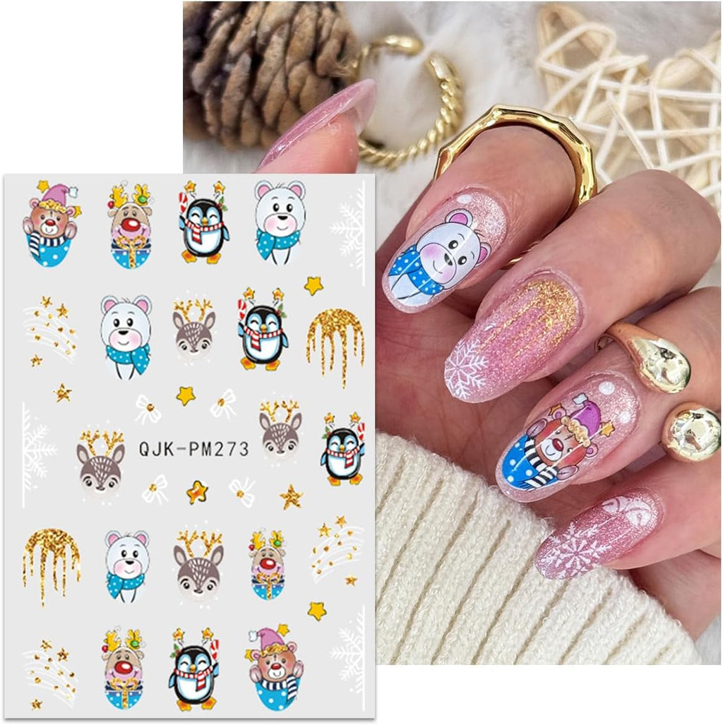JMEOWIO Nagelsticker Weihnachten 10 Blatt Nail Art Sticker Selbstklebend Nagelaufkleber Glitter Schneeflocke Xmas Winter Urlaub Gold Dekoration Nageldesign Zubehör